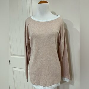 Super soft Beige Crew Neck Shirt with grey trim